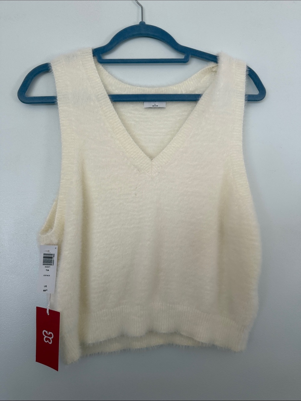 Sunday Best - White V-Neck Fuzzy Knit Women's Sweater Vest